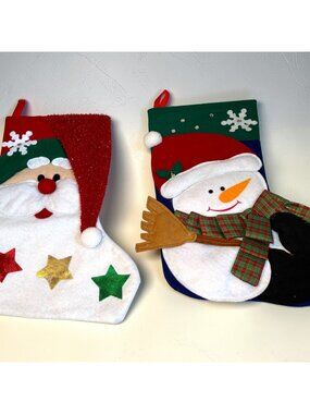 Snowman & Santa Felt Christmas Stockings With Festive Designs & Embellishments S